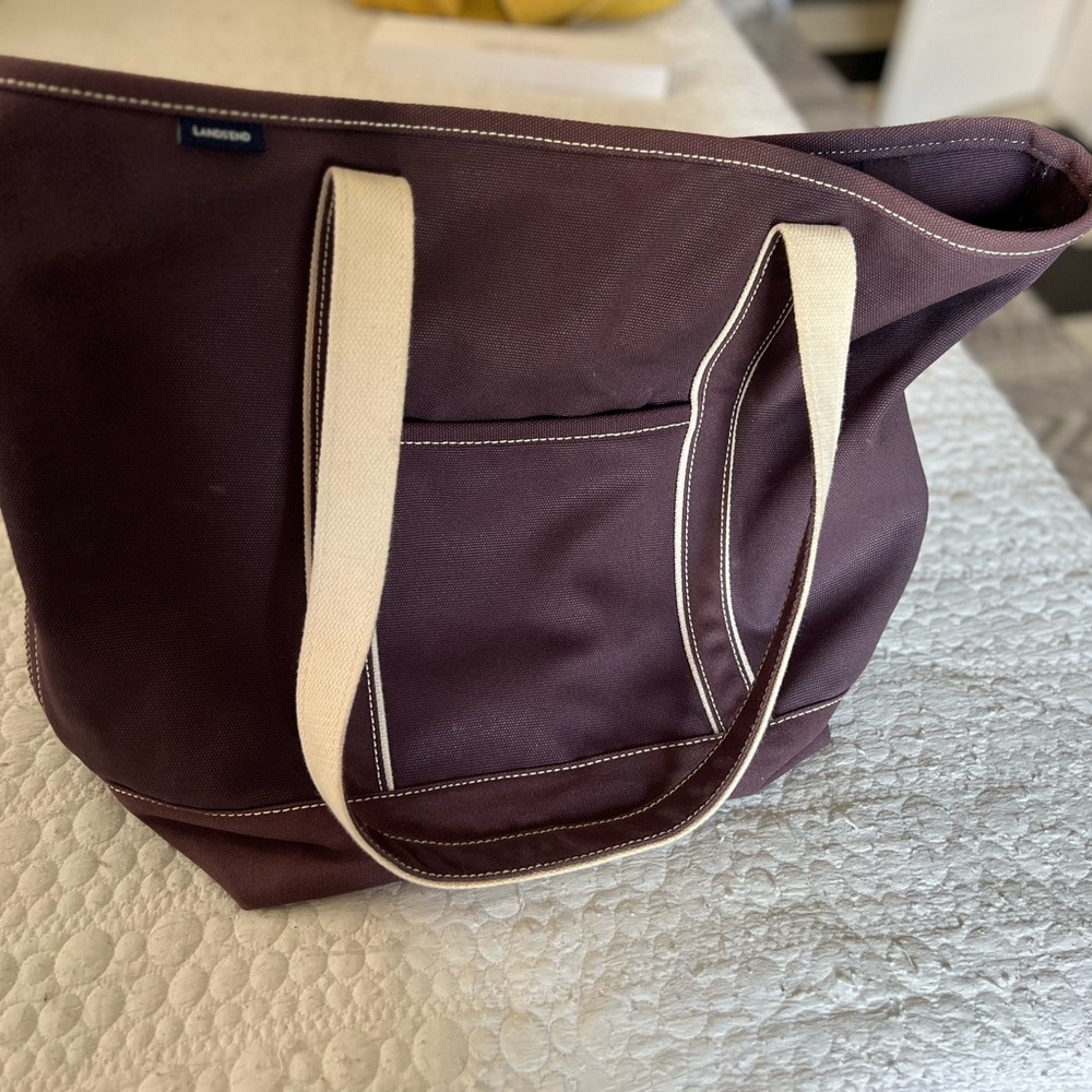 Lands' End Plum Tote with Ivory Straps